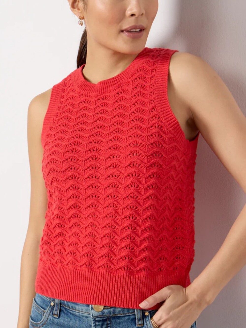 Evereve Red Sleeveless Kendall Cable Knit Tank Top